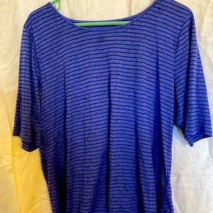 Blue stretch women’s top with black stripes size XL 3/4 sleeve